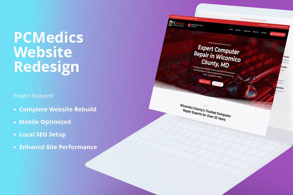PCMedics Website Redesign & SEO Upgrade in Salisbury, MD 1 PCMedics website redesign